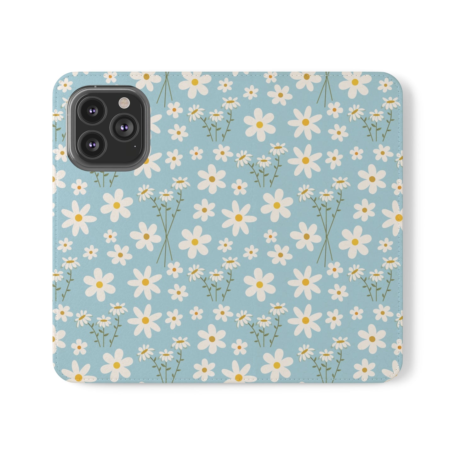 Sky Blue Daisy Flip Phone Case Cover with Pockets - Phone Case - Kristine Celestine