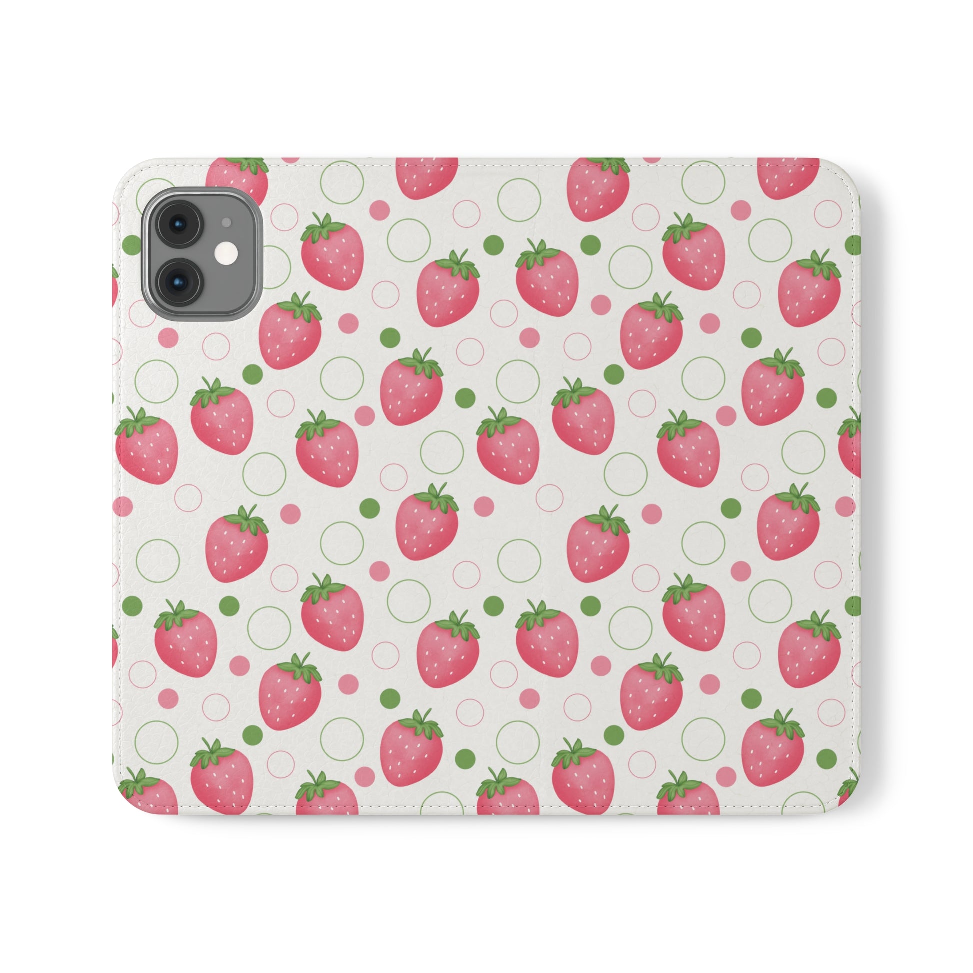 Pink Strawberry Bubbles Flip Phone Case Cover with Pockets - Phone Case - Kristine Celestine