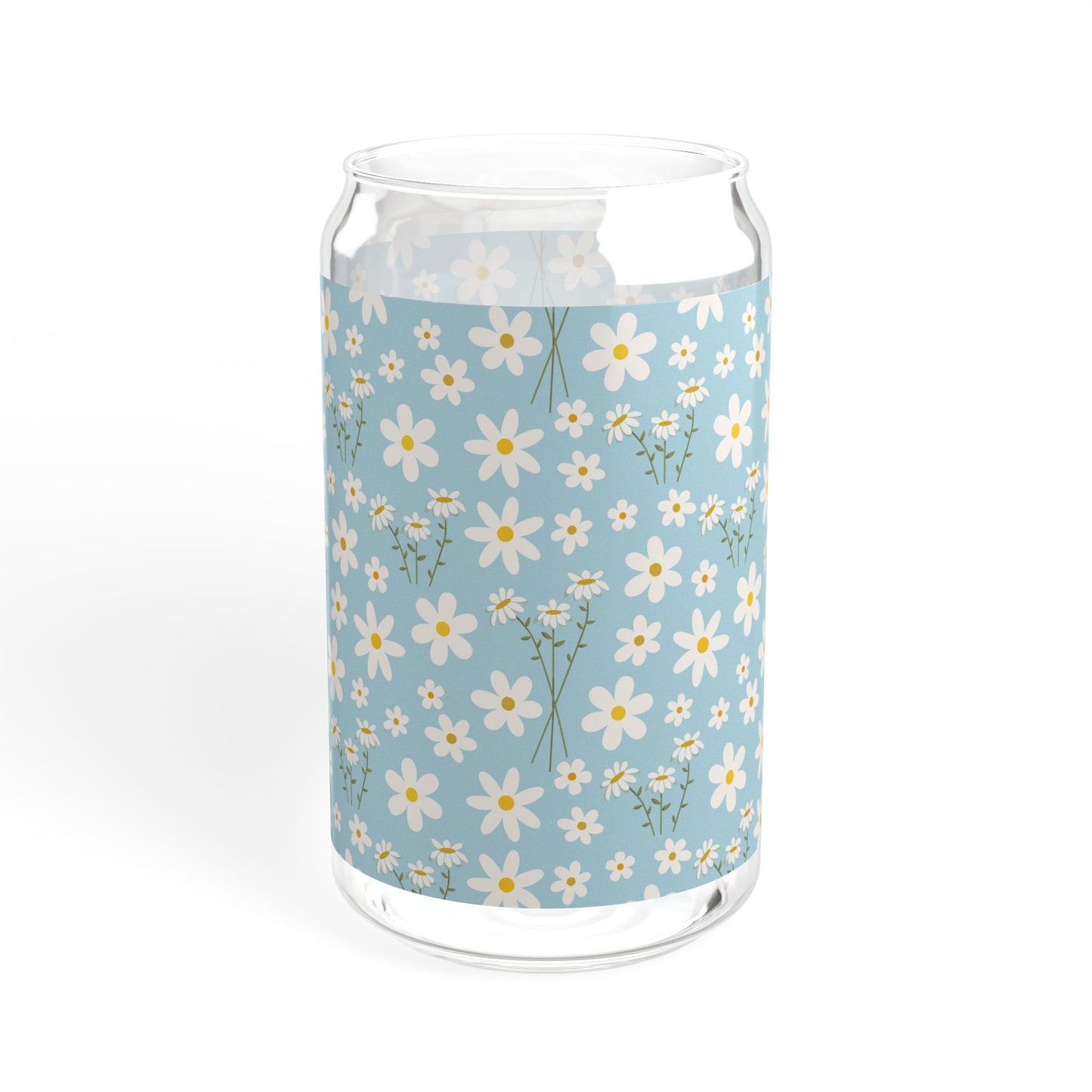 Sky Blue Daisy Sipper Glass 16 oz