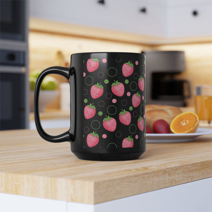 Pink Strawberry Black Mug Cool Summer Coffee Mug Tea Cup Spring Ceramic Mug