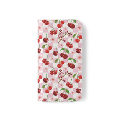 Cherry Checkerboard Flip Phone Case Cover with Pockets - Phone Case - Kristine Celestine