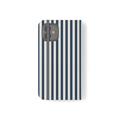 Navy Blue Stripes Flip Phone Case Cover with Pockets - Phone Case - Kristine Celestine