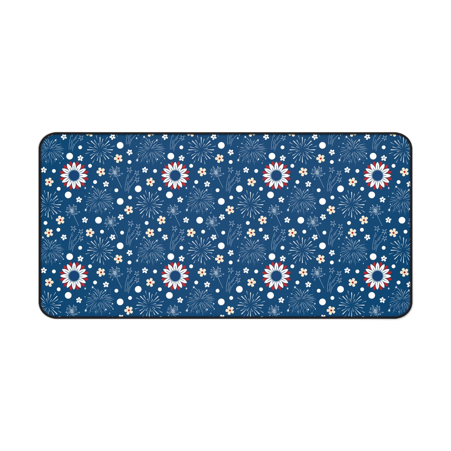 USA Daisy Fireworks Desk Mat 4th of July Flowers Computer Mat Red White and Blue Floral America Office Mat