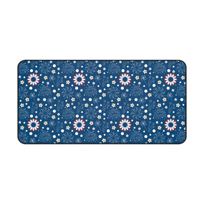 USA Daisy Fireworks Desk Mat 4th of July Flowers Computer Mat Red White and Blue Floral America Office Mat