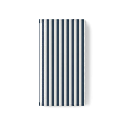 Navy Blue Stripes Flip Phone Case Cover with Pockets