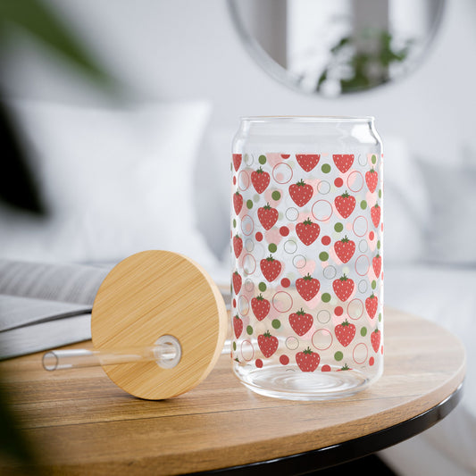 Red Strawberry Bubbles Sipper Glass 16 oz Summer Drinkware Pretty Drinking Glass Cute Spring Cup Birthday Gift