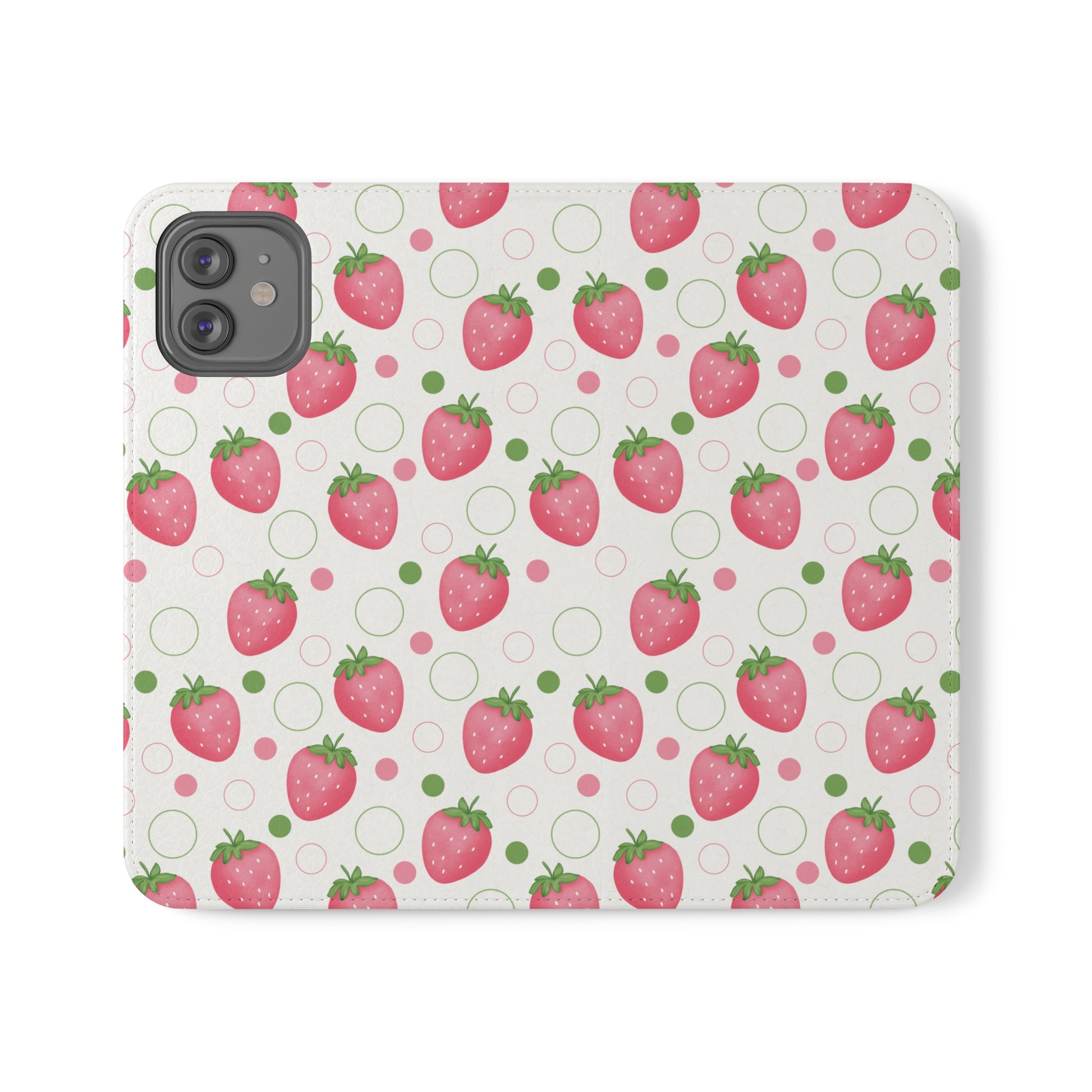 Pink Strawberry Bubbles Flip Phone Case Cover with Pockets - Phone Case - Kristine Celestine