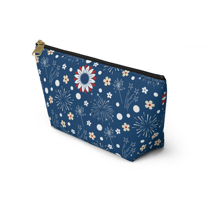 USA Daisy Fireworks Accessory Pouch with T-bottom Pouch for Makeup Small Bag for School Supplies Cute Summer Zipper Pouch