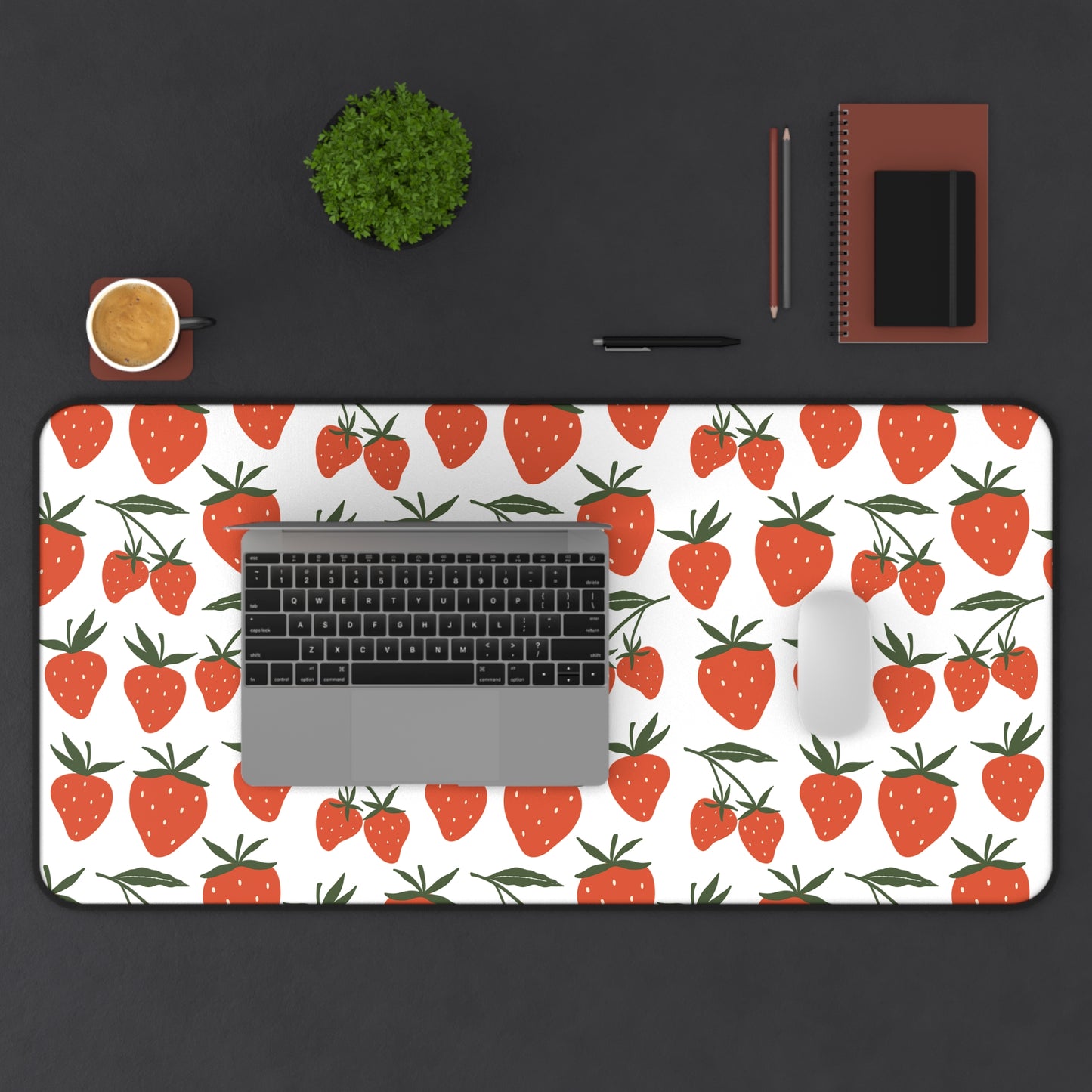 Tropical Strawberry Desk Mat Fruity Red Strawberries Computer Mat