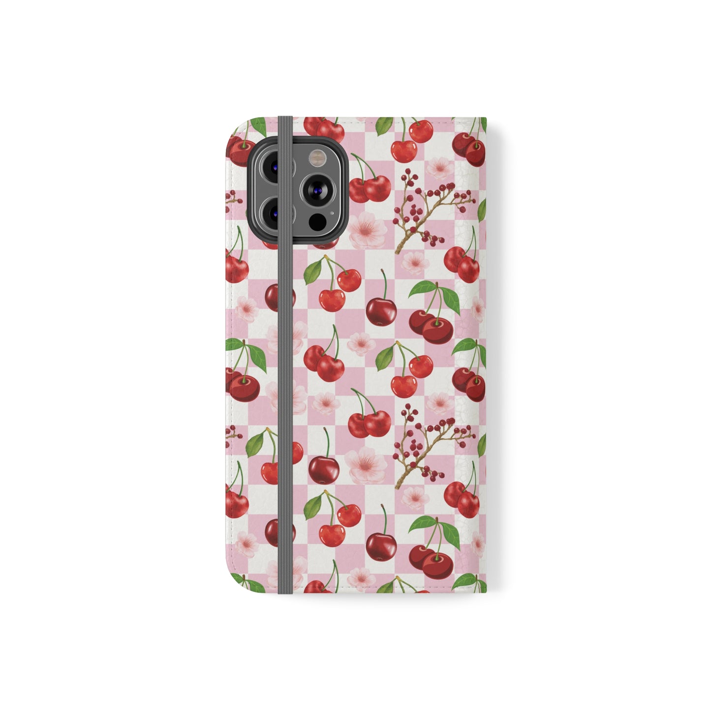 Cherry Checkerboard Flip Phone Case Cover with Pockets - Phone Case - Kristine Celestine