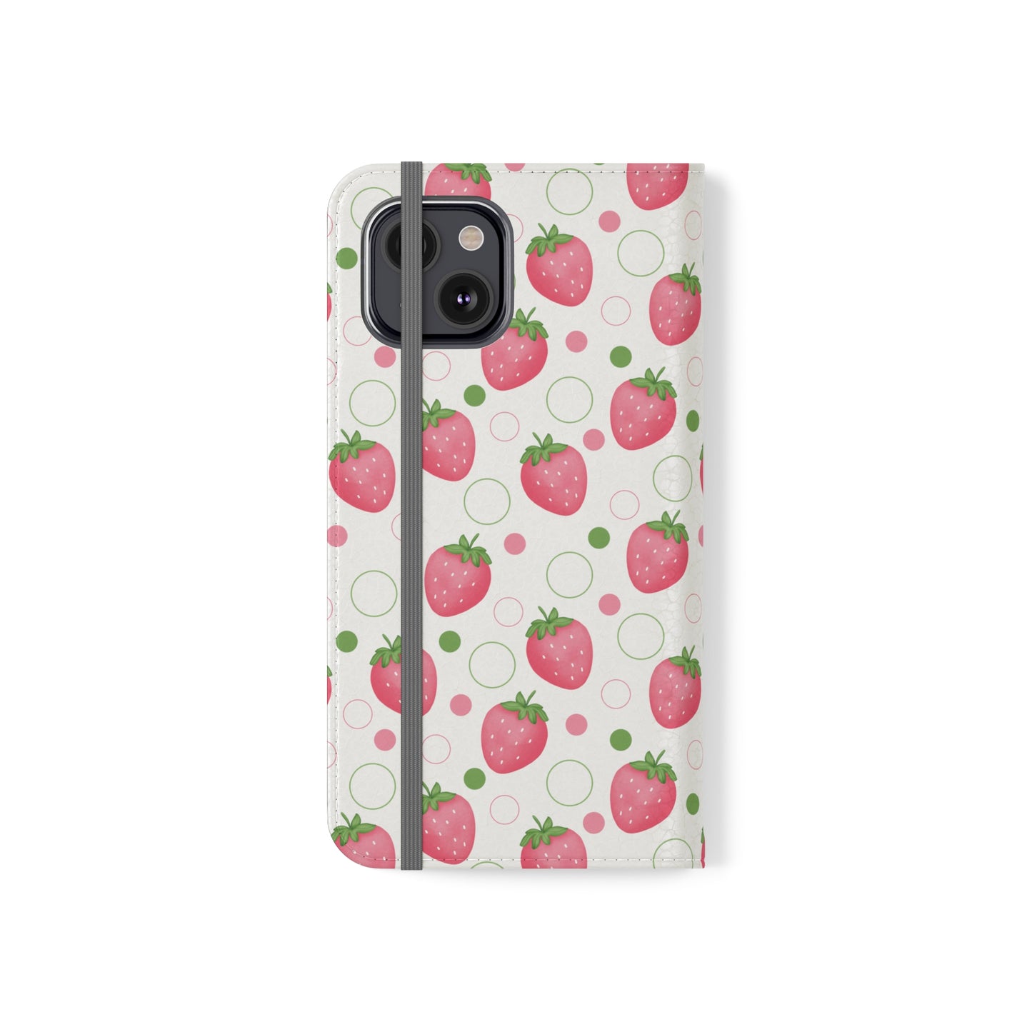 Pink Strawberry Bubbles Flip Phone Case Cover with Pockets - Phone Case - Kristine Celestine