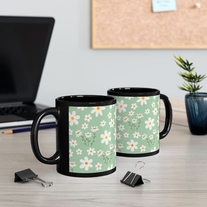 Mint Daisy Delight Black Mug Cool Summer Coffee Mug Tea Cup Spring Ceramic Mug