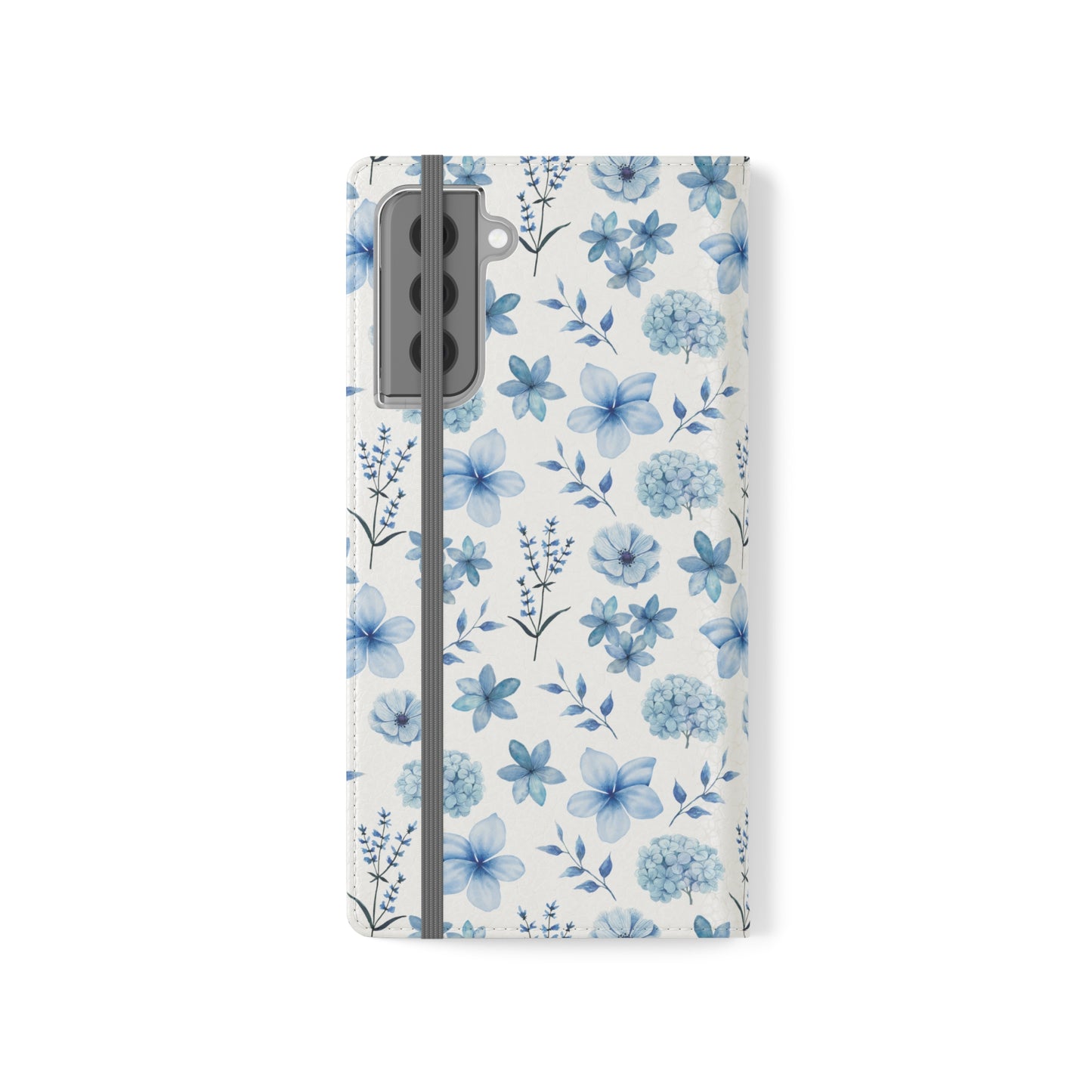 Snowy Blue Flowers Flip Phone Case Cover with Pockets - Phone Case - Kristine Celestine