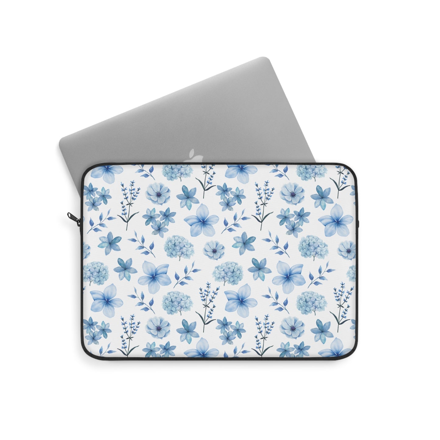 Snowy Blue Flowers Laptop Sleeve Cute Blue Floral Laptop Pouch Winter Laptop Bag Laptop Case Spring Flowers Laptop Protector Cute Tablet Sleeve Pretty Tablet Case Adorable Tablet Pouch