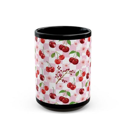 Cherry Checkerboard Black Mug Cool Summer Coffee Mug Tea Cup Spring Ceramic Mug