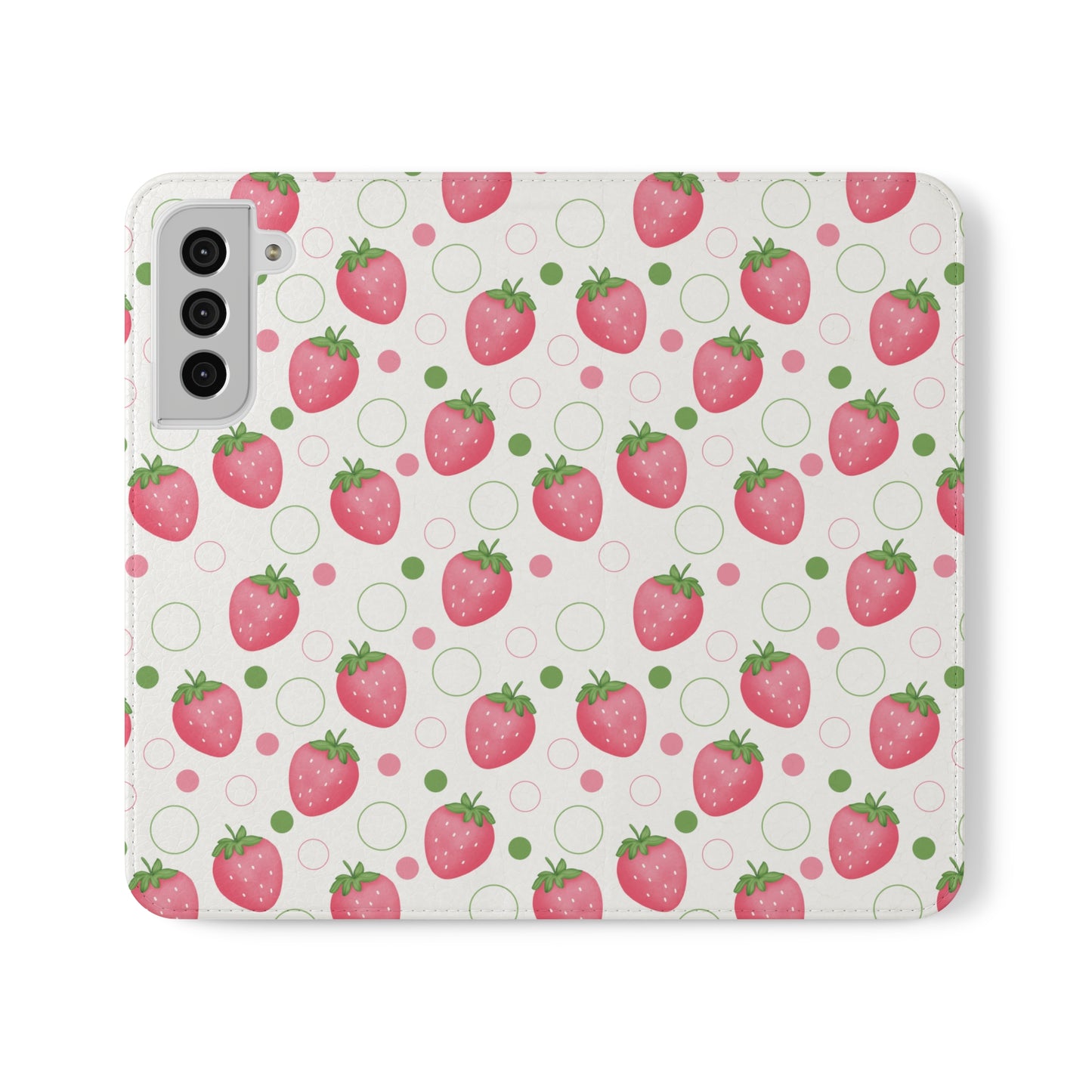 Pink Strawberry Bubbles Flip Phone Case Cover with Pockets - Phone Case - Kristine Celestine