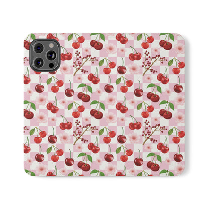 Cherry Checkerboard Flip Phone Case Cover with Pockets - Phone Case - Kristine Celestine