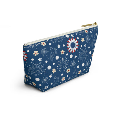 USA Daisy Fireworks Accessory Pouch with T-bottom Pouch for Makeup Small Bag for School Supplies Cute Summer Zipper Pouch