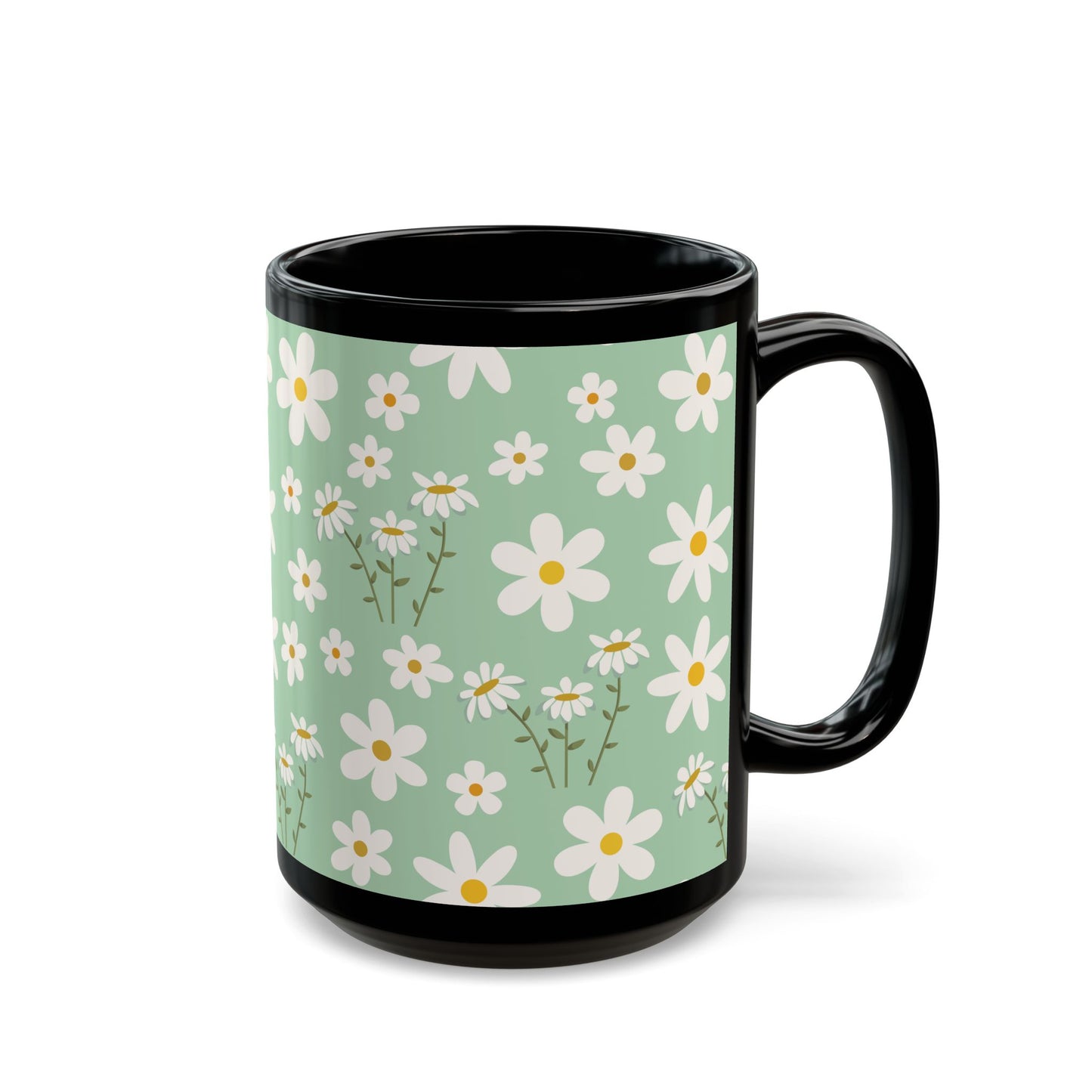 Mint Daisy Delight Black Mug Cool Summer Coffee Mug Tea Cup Spring Ceramic Mug