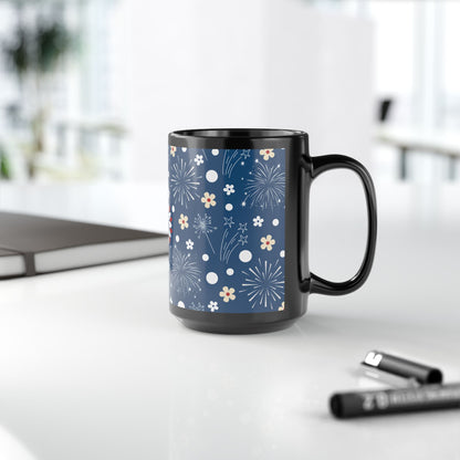 USA Daisy Fireworks Black Mug Cool Summer Coffee Mug Tea Cup Spring Ceramic Mug