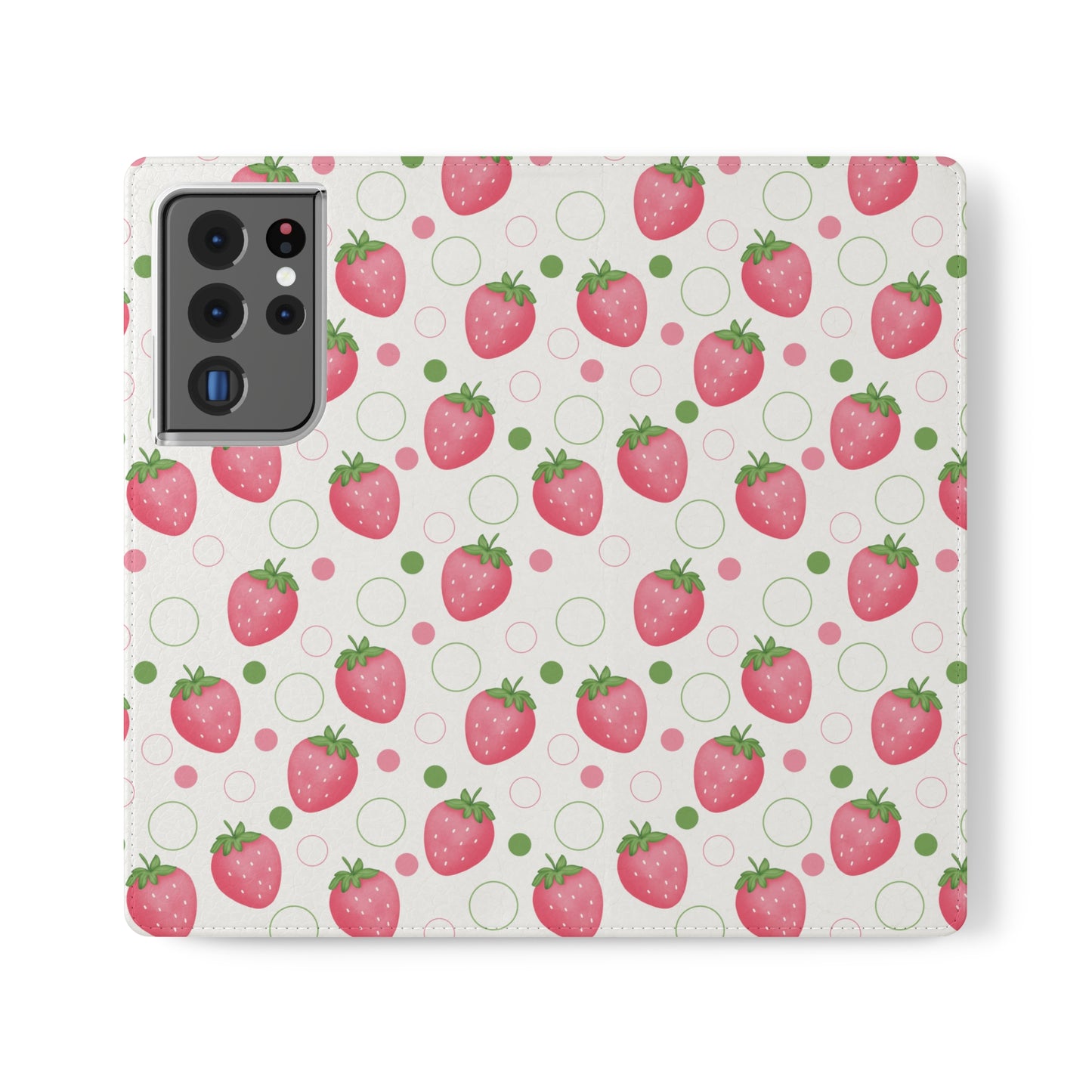 Pink Strawberry Bubbles Flip Phone Case Cover with Pockets