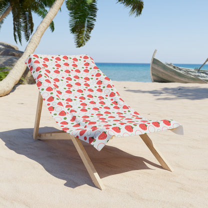 Red Strawberry Bubbles Beach Towel