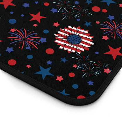 Starry Night America Desk Mat 4th of July Daisy Computer Mat Red White and Blue USA Office Mat