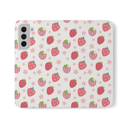 Strawberries and Daisies Flip Phone Case Cover with Pockets - Phone Case - Kristine Celestine