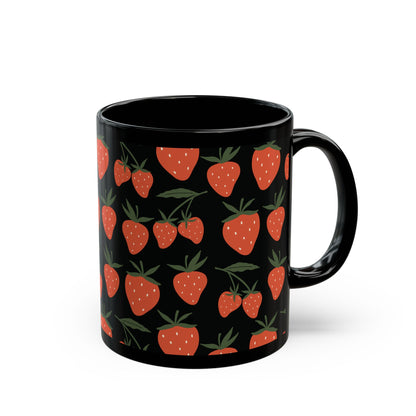 Tropical Strawberry Black Mug Cool Summer Coffee Mug Tea Cup Spring Ceramic Mug