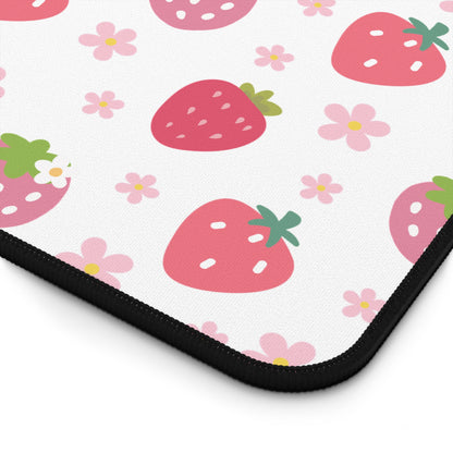 Strawberries and Daisies Desk Mat