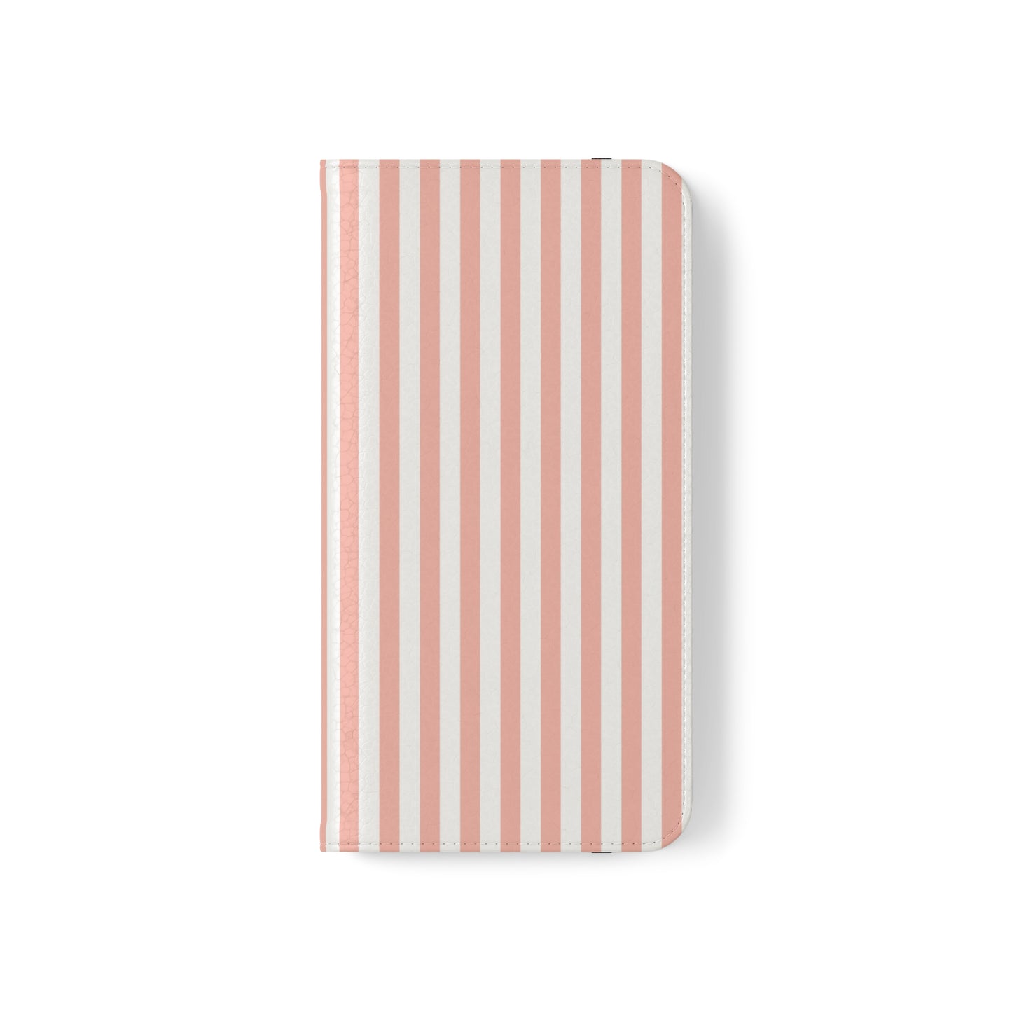 Coral Pink Stripes Flip Phone Case Cover with Pockets