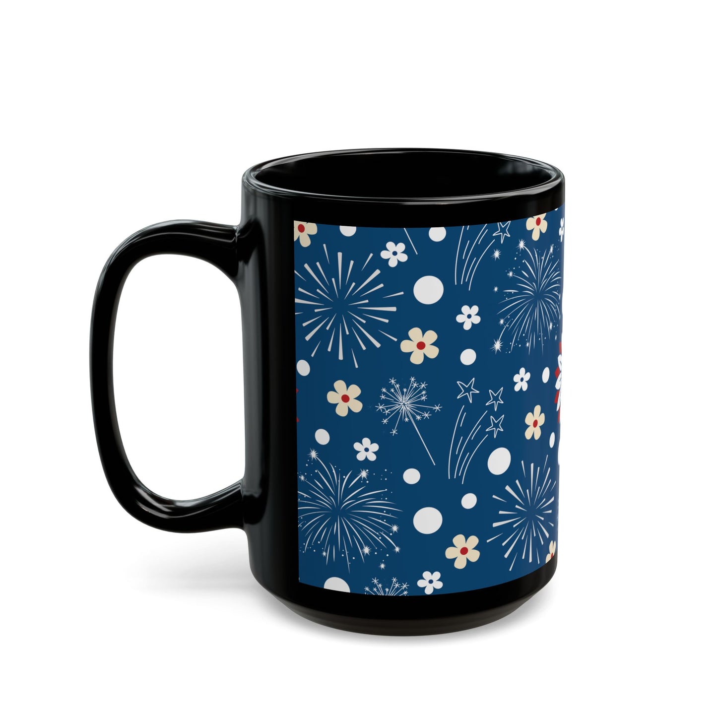 USA Daisy Fireworks Black Mug Cool Summer Coffee Mug Tea Cup Spring Ceramic Mug