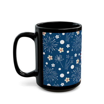 USA Daisy Fireworks Black Mug Cool Summer Coffee Mug Tea Cup Spring Ceramic Mug