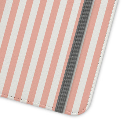 Coral Pink Stripes Flip Phone Case Cover with Pockets