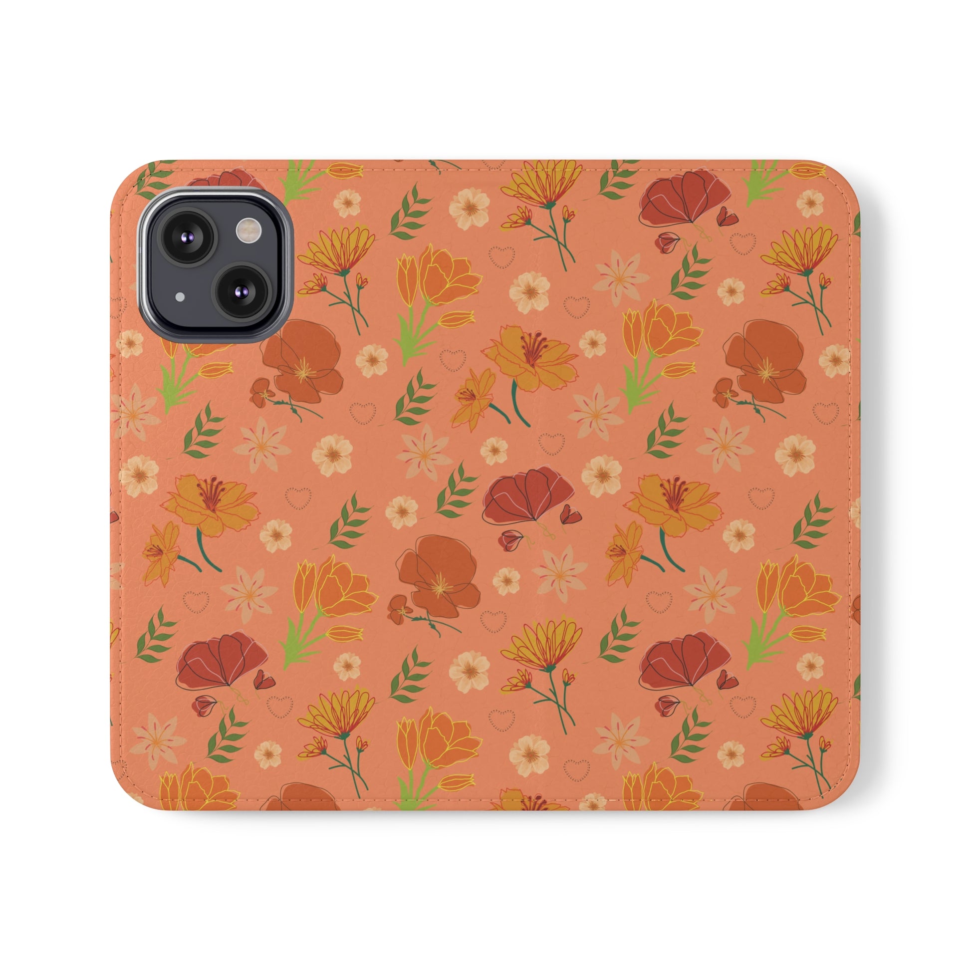 Coral Peach Meadow Flip Phone Case Cover with Pockets - Phone Case - Kristine Celestine