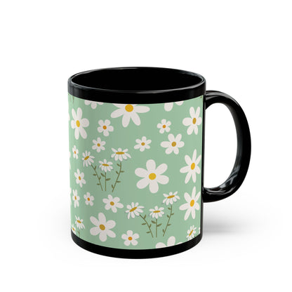 Mint Daisy Delight Black Mug Cool Summer Coffee Mug Tea Cup Spring Ceramic Mug