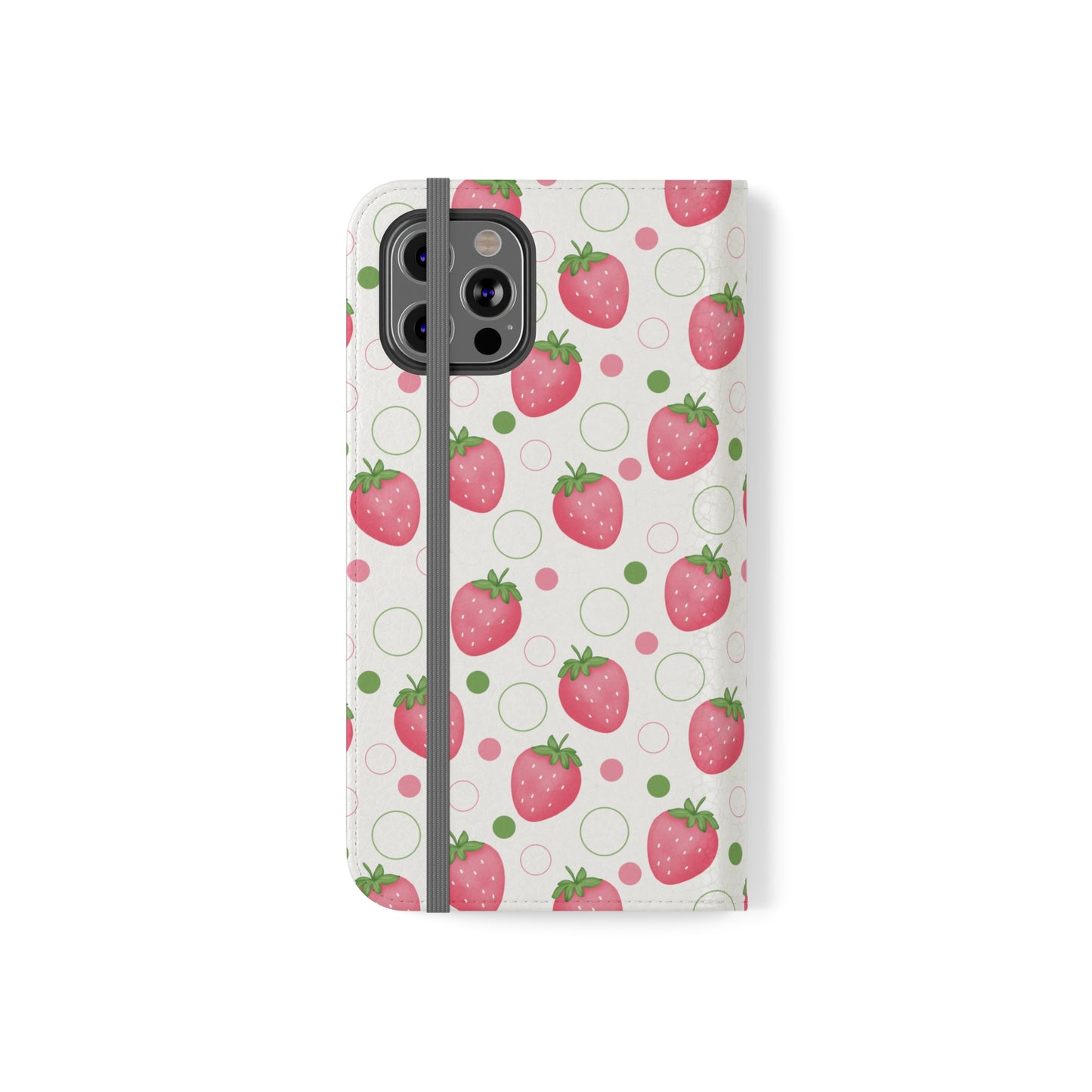 Pink Strawberry Bubbles Flip Phone Case Cover with Pockets - Phone Case - Kristine Celestine