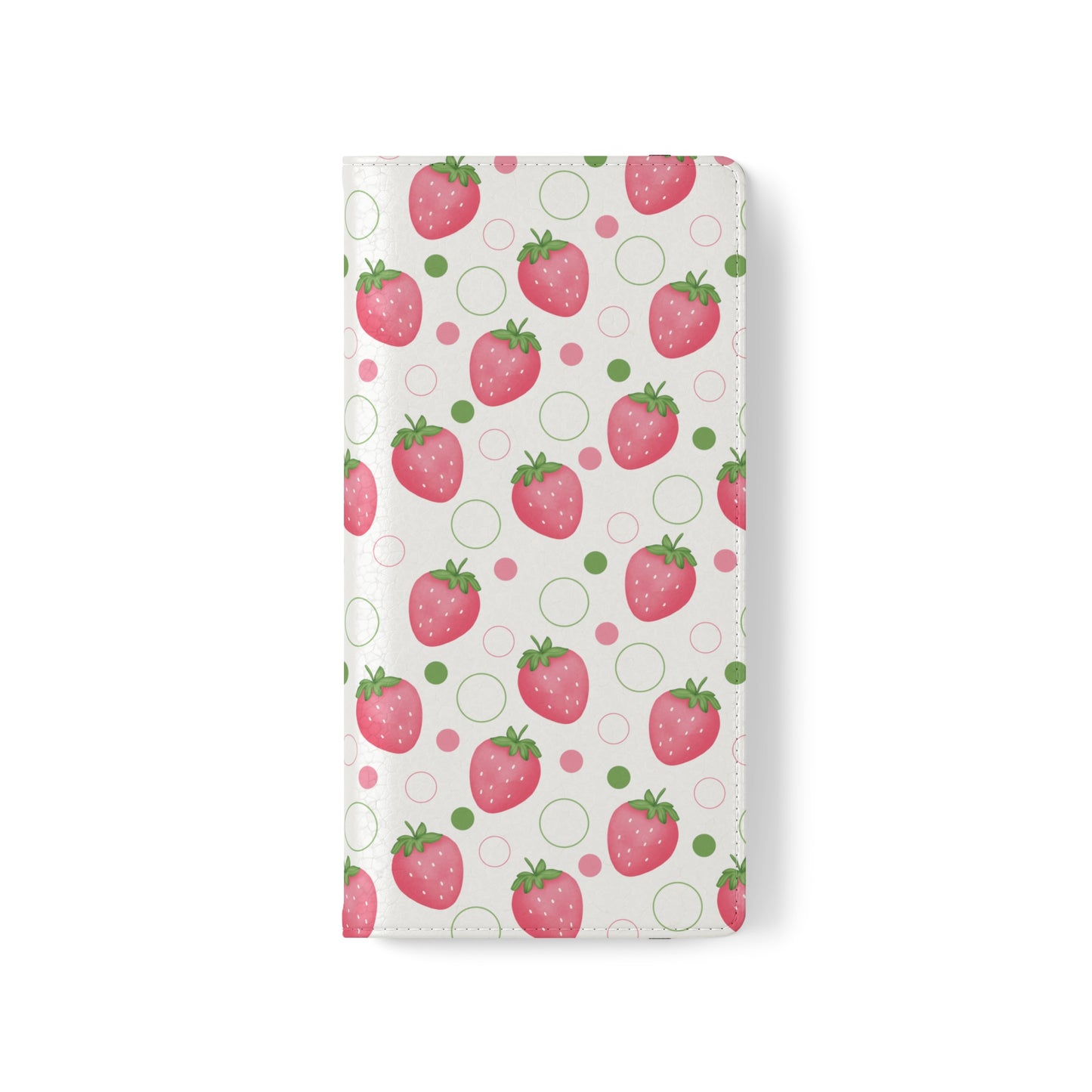 Pink Strawberry Bubbles Flip Phone Case Cover with Pockets