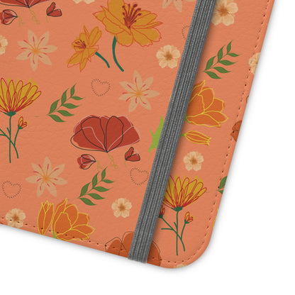 Coral Peach Meadow Flip Phone Case Cover with Pockets - Phone Case - Kristine Celestine