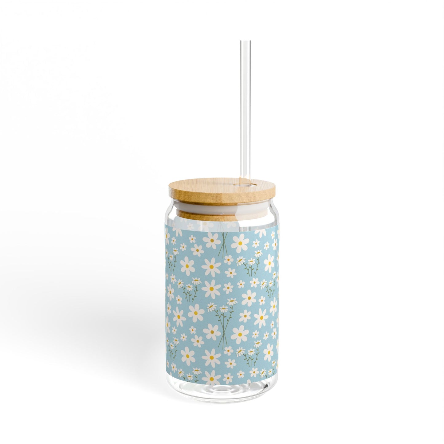 Sky Blue Daisy Sipper Glass 16 oz