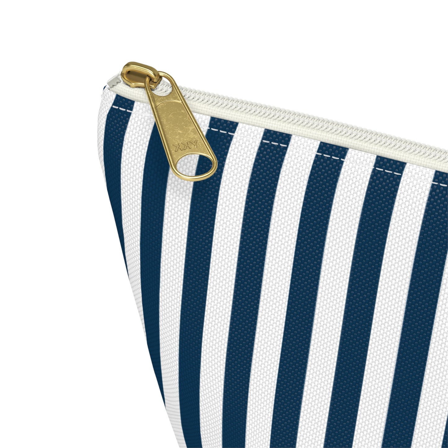 Navy Blue Stripes Accessory Pouch with T-bottom Classic Royal Blue and White Pouch for Makeup Small Bag for School Supplies Striped Zipper Pouch