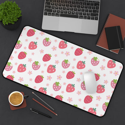 Strawberries and Daisies Desk Mat