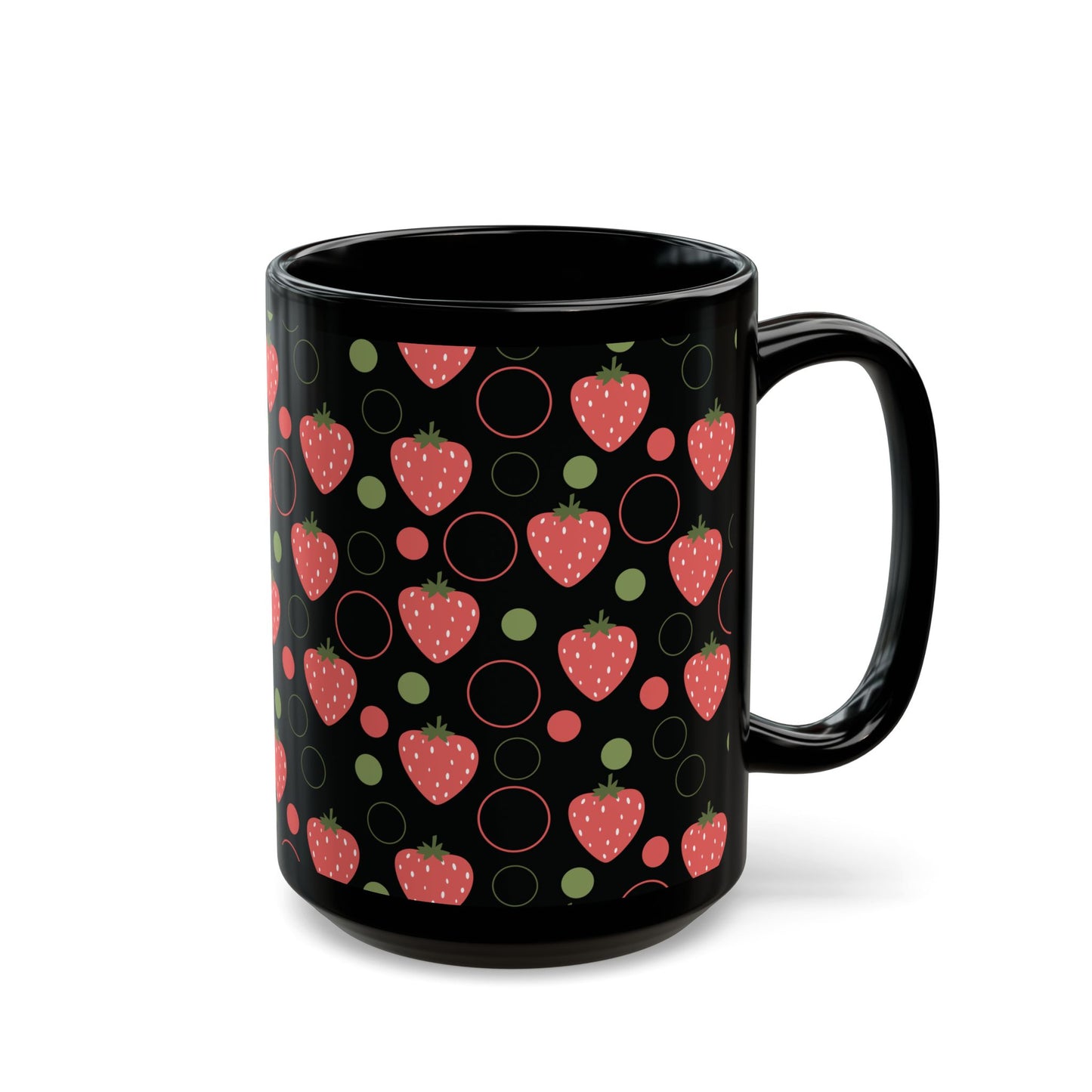 Red Strawberry Bubbles Black Mug Cool Summer Coffee Mug Tea Cup Spring Ceramic Mug