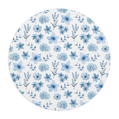 Snowy Blue Flowers Mousepad Winter Blue Wildflower Desk Mat Spring Floral Office Mat