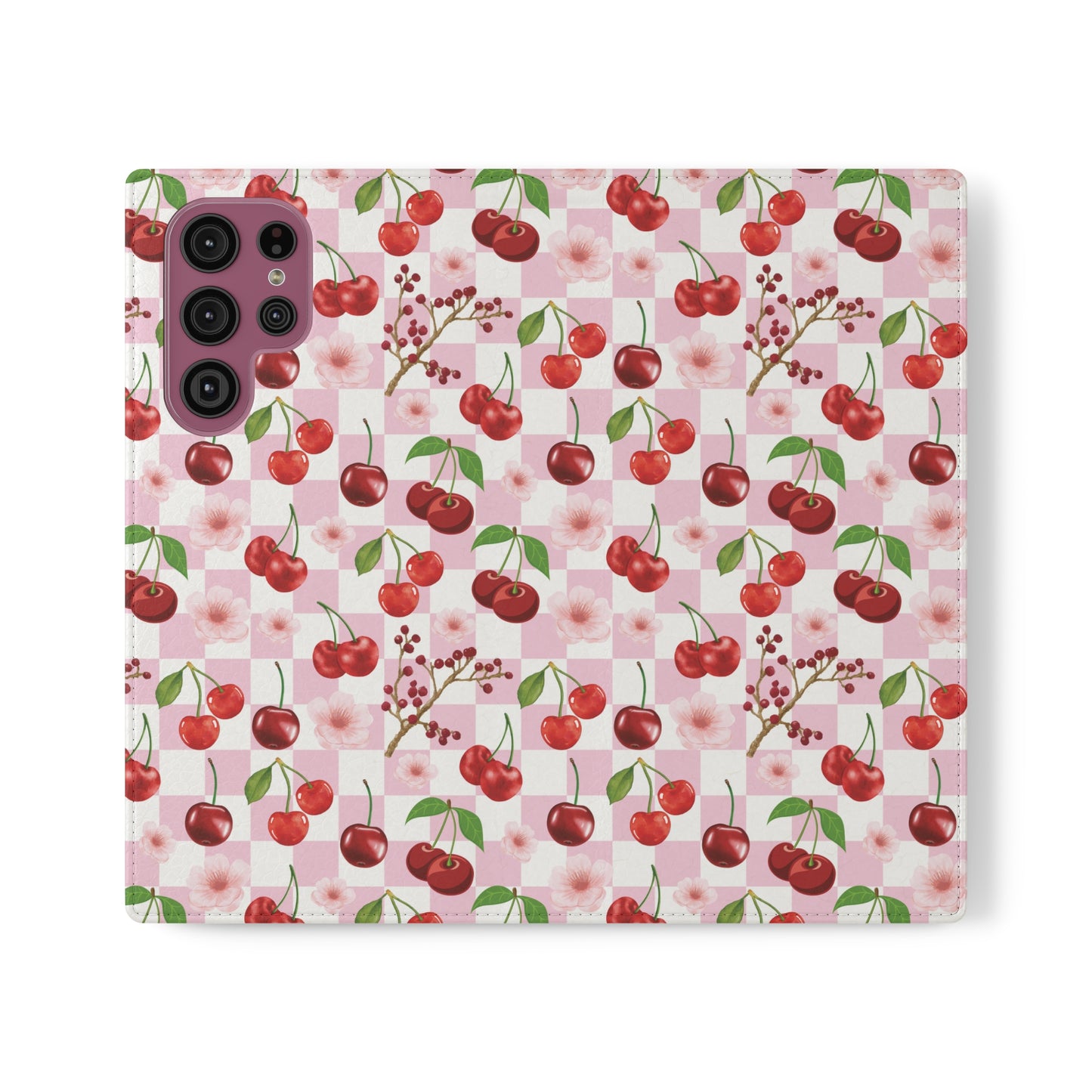 Cherry Checkerboard Flip Phone Case Cover with Pockets - Phone Case - Kristine Celestine