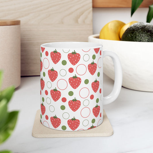 Red Strawberry Bubbles Mug Ceramic Coffee Mug Strawberries Mug Spring Mug Summer Mug Cute Strawberry Cup