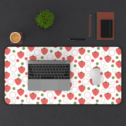 Red Strawberry Bubbles Desk Mat Fruity Red Strawberries Computer Mat