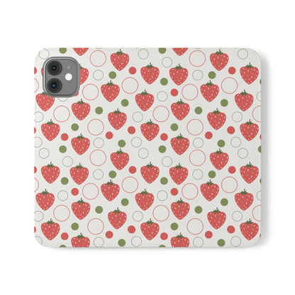 Red Strawberry Bubbles Flip Phone Case Cover with Pockets - Phone Case - Kristine Celestine