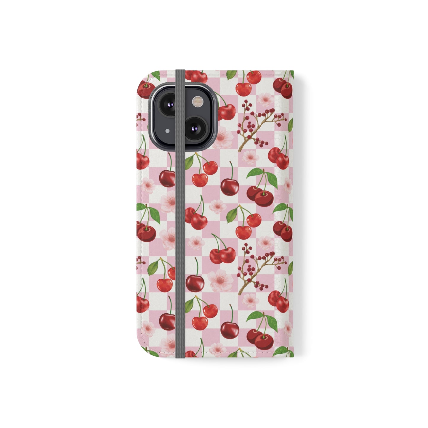 Cherry Checkerboard Flip Phone Case Cover with Pockets - Phone Case - Kristine Celestine