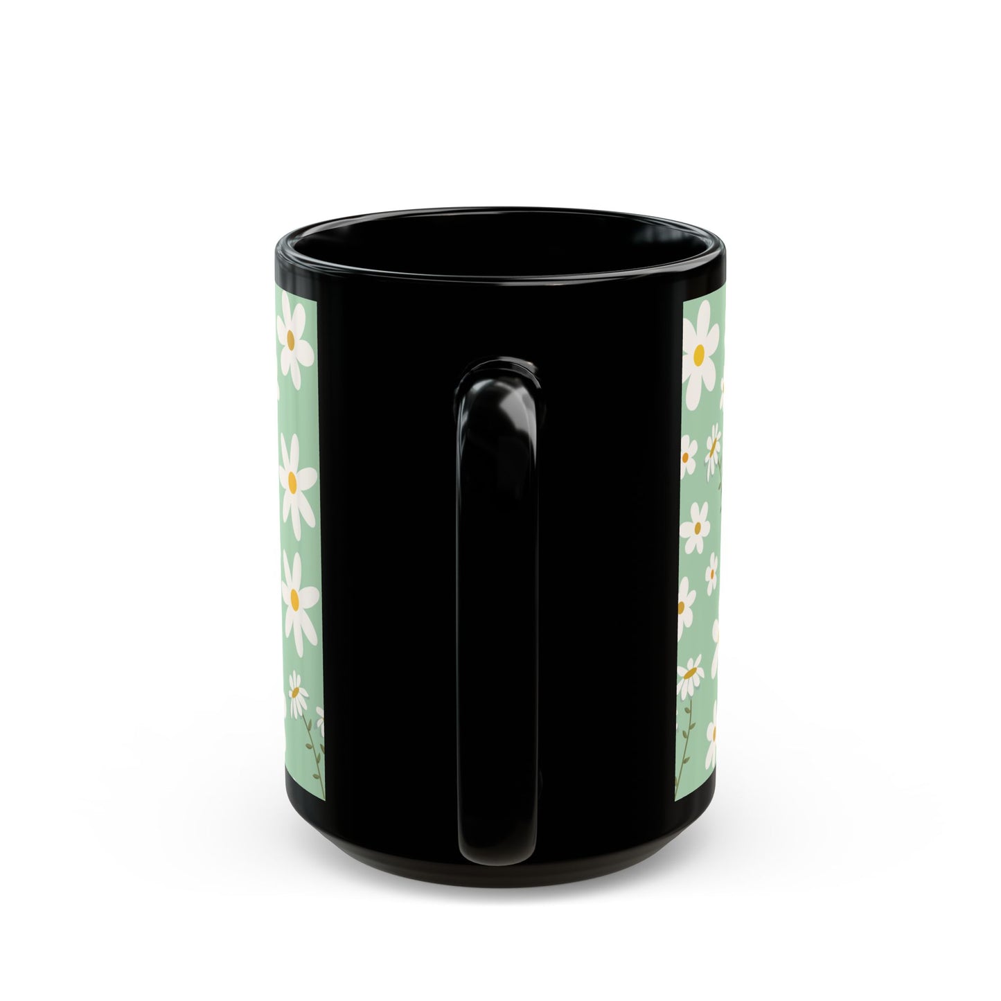 Mint Daisy Delight Black Mug Cool Summer Coffee Mug Tea Cup Spring Ceramic Mug